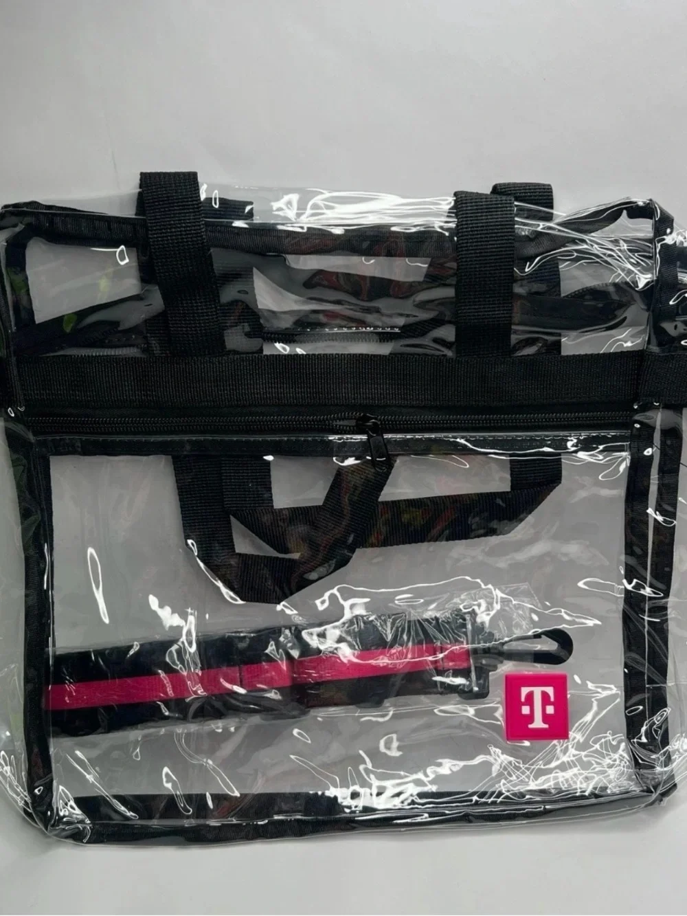 Clear Carry Bag with Black Trim and Pink Logo (tmobile)